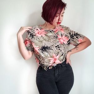 Vintage 90s tropical print short sleeve blouse